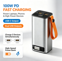 Batterie externe haute capacité 20000mAh avec charge rapide PD 100W, câble USB-C rétractable intégré, double USB, chargeur portable pour ordinateur portable