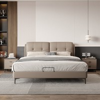 Cadre de lit moderne rembourré en cuir pleine fleur avec tête de lit large à trois panneaux pour chambres Queen et King