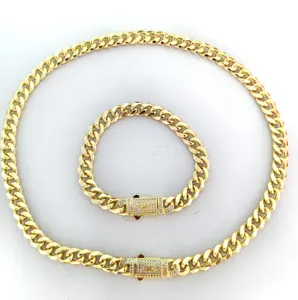 Factory direct sales hip hop 8mm Cuban link chain monaco s diamond cubic zirconia bracelet necklace fine jewelry necklaces