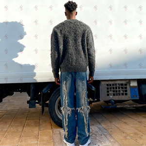 Áo len nam dệt kim jacquard <span class=keywords><strong>mohair</strong></span> thời trang logo tùy chỉnh, áo len dài phong cách đường phố, áo len mềm mại mùa thu - Product Image 3