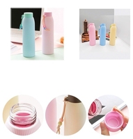 Nouvelle arrivée, bouteille d'eau de voyage en verre borosilicate, manchon en plastique, 350 ml, double paroi, réutilisable, design minimaliste