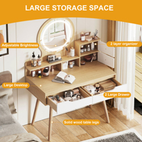 Livraison gratuite aux États-Unis - Table de maquillage avec miroir lumineux, table de maquillage compacte avec rangement pour chambre à coucher, dressing