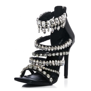 <b>Large</b> Size 47 Luxury Design Diamonds Women High Heels Stiletto Big Rhinestone Sandals Ladies Party Dress Mule Shoes - Product Image 3