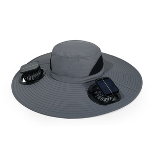 Chapeau de <span class=keywords><strong>soleil</strong></span> à énergie solaire avec ventilateur intégré, protection solaire extérieure, large bord, style pêcheur, unisexe, respirant, réglable, en nylon rayé, idéal pour l'été - Product Image 3