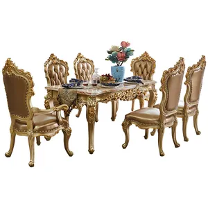 marble top dining table set solid wood luxury round dining table set 6 chairs,elegant gold dining room table set luxury marble