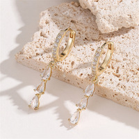 Pendientes de Aro Colgantes de Oro Laminado con Circonitas Cúbicas en Forma de Lágrima, Joyería Nupcial para Ella, Pendientes Colgantes Brillantes de Lágrima con Circonitas Cúbicas