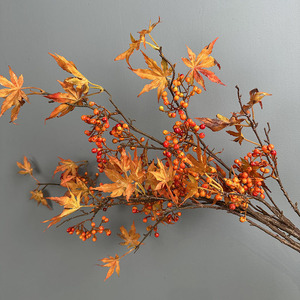 Feuille d'érable artificielle d'automne, branche de baies, décoration de jardin, décoration douce pour mariage et maison, plantes artificielles, fleurs en plastique, plante artificielle - Product Image 2