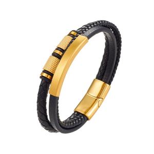 Fashion Wholesale <b>24K</b> <b>Gold</b> Plated Designer Leather <b>Bracelets</b> and Bangles for <b>Men</b>-Gift - Product Image 2