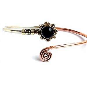 Pulsera de 2 tonos hecha a mano, brazalete de Metal de cobre y plata alemán, brazalete de piedra de amatista - Product Image 2