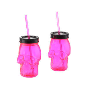 Vaso de Plástico Promocional de 16 oz con Diseño de Calavera de Halloween, Botella Especial con Tapa y Pajita para Fiestas y Bares - Product Image 4