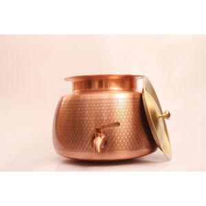 Copper Water Handi Large Size 11000ML Premium Handcrafted Antique Carving Copper Handi with Brass Stand Lid <b>Tap</b> - Product Image 3
