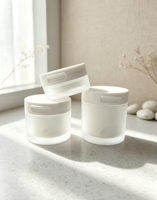 Pot rond en PP dépoli avec logo personnalisé, couvercle à clapet et cuillère, vide, pour crème, lotion corporelle, masque, emballage cosmétique et soins de la peau