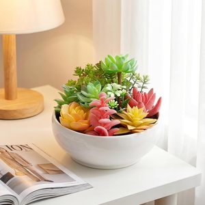 Succulentas Artificiales <span class=keywords><strong>Echeveria</strong></span> Surtidas en Maceta, Arreglo Artificial en Maceta Blanca de Plástico, para Mesa, Jardín, Dormitorio, Navidad, Pascua - Product Image 3