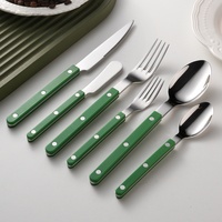 Couteau, fourchette et cuillère en acier inoxydable 304 avec poignée ABS, style nordique, rivets colorés, lavable au lave-vaisselle, poli miroir, pour steak
