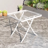 Table à manger pliante en verre trempé blanc, ronde ou carrée, table de balcon, table basse