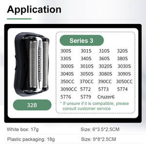 Testina di ricambio per rasoio elettrico compatibile con <span class=keywords><strong>Braun</strong></span> <span class=keywords><strong>Serie</strong></span> <span class=keywords><strong>3</strong></span> 32B Mesh Blade 300S 301S 310S 320S 330S 340S 360S 380S 3000S - Product Image 4