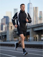Veste de course rétro pour homme, col montant, fermeture éclair intégrale, avec bandes blanches dynamiques, noir, blanc, bleu roi, polyester léger