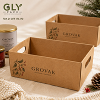 Boîte d'emballage cadeau personnalisée pour les fêtes, plateau en papier kraft pour café, biscuits, collations, panier de Noël, vente en gros OEM