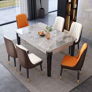 Sang Trọng Hiện Đại Hình Chữ Nhật Bằng Đá Cẩm Thạch Rắn Bằng Gỗ Bàn Ăn Ghế Đặt 4 6 Chỗ Ngồi Nhà Bếp Thiêu Kết Đá Bảng Đồ Nội Thất Thiết Kế - Product Image 1