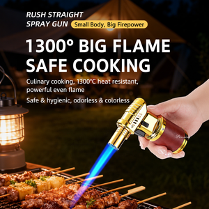 Briquet torche de cuisine BBQ coupe-vent rechargeable au butane avec grand réservoir de carburant pour la cuisson, la pâtisserie, le brûlage et l'allumage de crème brûlée - Product Image 2