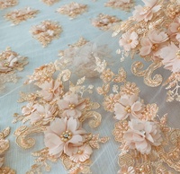 Tissu en dentelle à fleurs 3D brodé de perles et de paillettes, fait main, double face, 100% polyester, pour robes de mariée et accessoires
