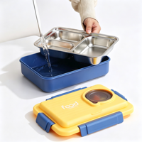 Boîte à lunch bento pour enfants en acier inoxydable 304 à 3 compartiments, avec doublure amovible, anti-fuite, pour l'école