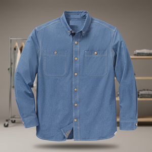 Men's Lightweight Woven Smart Casual Denim <b>Shirt</b> Custom Made Bangladesh Solid <b>Colour</b> Multi-Pockets Collarless Spring - Product Image 3