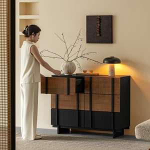 Commode à six tiroirs en bois massif, meuble de rangement pour salon, style Wabi Sabi, meuble d'entrée, meuble de chambre à coucher - Product Image 1