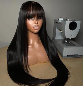 Parrucche Lisce in Capelli Umani <span class=keywords><strong>con</strong></span> <span class=keywords><strong>Frangia</strong></span>, Parrucche Grezze Vietnamite in Capelli Umani per Donne Nere, <span class=keywords><strong>Parrucca</strong></span> Frontale HD 13x4 Senza Colla, 28 Pollici - Product Image 1