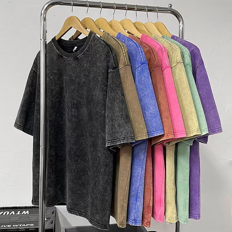 Men's Clothes Oversize Washed T Shirts Manufacturer 240gsm Cotton Custom Graphic Vintage Heavyweight Acid Wash T- Shirts For Men