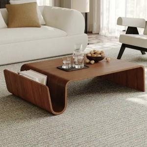 โต๊ะกาแฟไม้สไตล์ร่วมสมัยพร้อมวีเนียร์ไม้โค้ง ดีไซน์เฟอร์นิเจอร์ห้องนั่งเล่นที่มีเอกลักษณ์พร้อมที่เก็บของสำหรับใช้ในบ้าน - Product Image 5