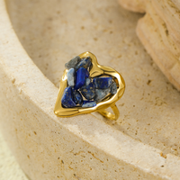 Nouvelle Bague Exquise en Acier Inoxydable Plaqué Or 18K PVD, Incrustée de Pierre Naturelle, Design Simple et Sophistiqué