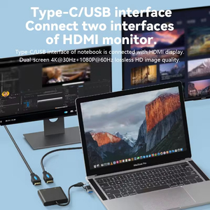 Xput OEM USB a Double <span class=keywords><strong>HDMI</strong></span> <span class=keywords><strong>Adaptateur</strong></span> 2 en 1 Type C Hub <span class=keywords><strong>HDMI</strong></span> 4k 30Hz 1080P 60Hz Compatible avec Windows <span class=keywords><strong>Mac</strong></span> OS Linux Système Android - Product Image 5
