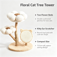 Pohon Kucing BloomWinter 72.5cm Warna Krem Bermotif Bunga dengan Tempat Tidur Ganda Berbentuk Bunga, Papan Garukan Sisal Berbentuk Telinga Kucing & Batang Kayu Melengkung