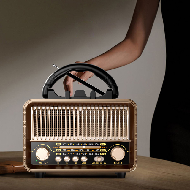 Sai Jia MG002 Classic Shortwave Radio Box Portable Retro Style AM/FM/SW Tuner USB/SD Card Playback Bass Speaker Plastic Material