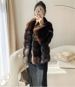 Acheter Femmes Noir Sable Mink Manteau D'hiver Court Fourrure Sable Manteau Pur Naturel Sable Manteau De Fourrure De Sable - Product Image 3