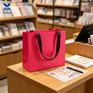 Magenta <strong>Pink</strong> Kraft Paper Tote <strong>Bag</strong> <strong>Fuchsia</strong> Gift Packaging Shopper Black Ribbon Handle <strong>for</strong> Bridal Shower Birthday Gifting - Product Image 1