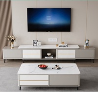 Ensemble table basse et meuble TV en dalle de roche de luxe pour petits appartements, meuble TV moderne minimaliste, meuble de sol extensible