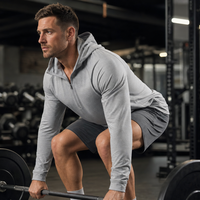 Sweat à capuche demi-zip de performance pour homme, respirant, extensible dans les quatre sens, anti-humidité, 89 % polyester, 11 % élasthanne, personnalisable en gros