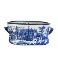 Pot de fleurs en céramique bleu et blanc peint à la main, motif anglais, pour artistes
