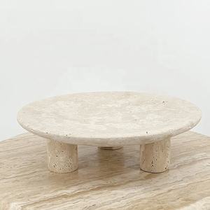 Frutero Redondo de 3 Patas con MOQ Bajo, Bandeja de Mármol Natural para Guardar Dulces, Bandejas Nórdicas de Piedra Travertino para la Entrada, Decoración de Cuenco de Piedra - Product Image 1