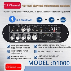 Carte d'amplificateur domestique 2.1 canaux haute puissance en alliage d'aluminium avec double entrée MIC USB et <span class=keywords><strong>récepteur</strong></span> radio FM <span class=keywords><strong>HiFi</strong></span> &amp;   Amplificateur - Product Image 1