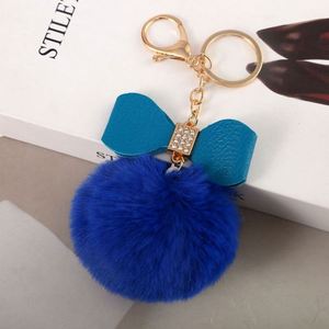 Cute Bow Pom Pom Keychain <b>Ring</b> Fluffy Plush Keychain for Women - Product Image 2