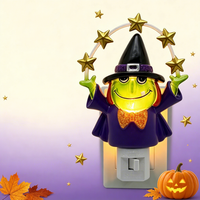 Lampada Notturna LED a Forma di Strega di Halloween, Cappello Glitterato con Stelle Dorate, Decorazione Festiva Spaventosa, Idea Regalo