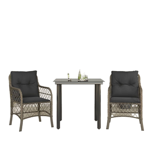 Ensemble de jardin 3 pièces en rotin PE, chaises de salle à manger de loisirs avec coussins, structure en aluminium durable, résistant aux intempéries, table d'extérieur confortable - Product Image 1