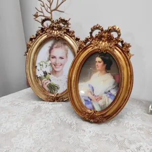 Resin Photo Frame 6in 7in Oval Vintage Photo Frame With Baroque Style Gold Tabletop Hanging Home Decor