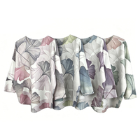Pull-over décontracté en maille pour femme, col rond, manches chauve-souris trois quarts, imprimé feuilles violet élégant, vente en gros OEM