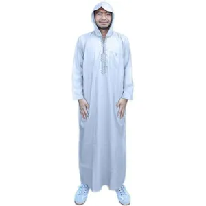 Hot Selling Luxury Quality Hooded Thobe Jubba For Men Long Sleeve Colourful Muslim Abaya Casual Ethnic Style Ramadan Eid Umrah