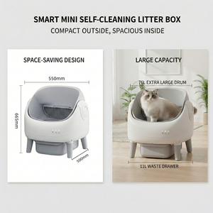 <span class=keywords><strong>Litière</strong></span> pour <span class=keywords><strong>chat</strong></span> automatique intelligente 76L, design ouvert, carrée, en PP+ABS+POM, 8KG, OEM en gros - Product Image 2