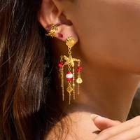 Pendientes de Acero Inoxidable con Borla de Coral, Estilo Ligero y de Alta Gama, Pendientes con Concha de Caracol